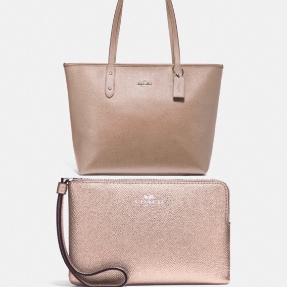 Coach Handbags -  Silver/Platinum Coach Tote & Matching wristlet